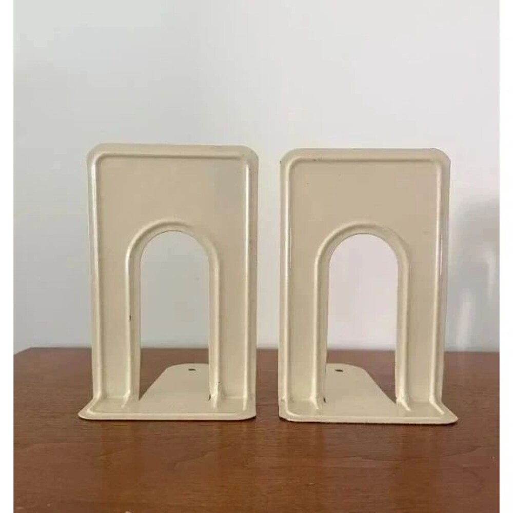 set of 2 vintage heavy-duty metal library bookend, like Demco or Highsmith